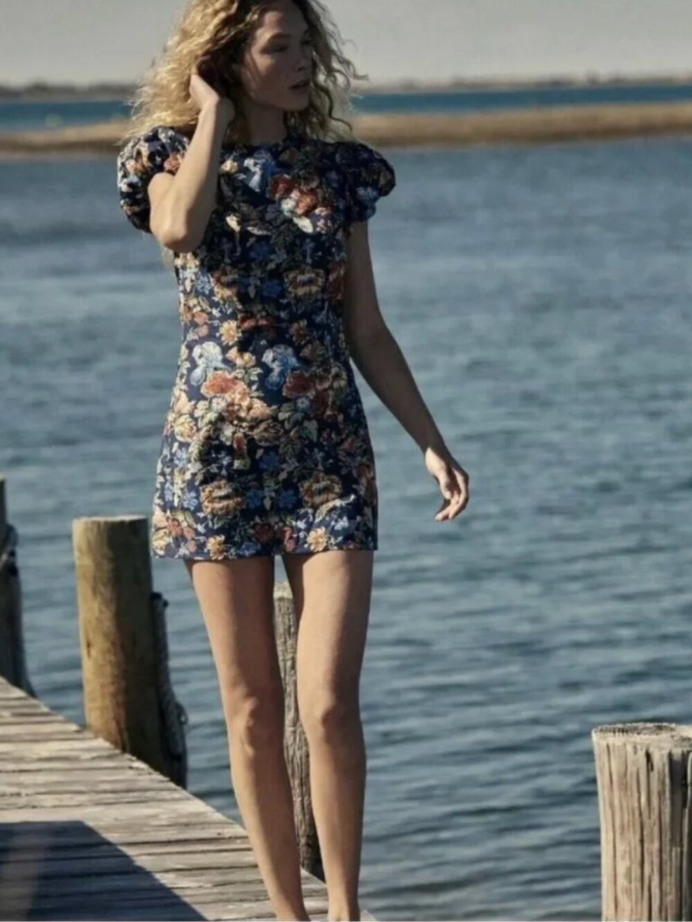 Dôen Lyric Mini Dress in indigo iris floral